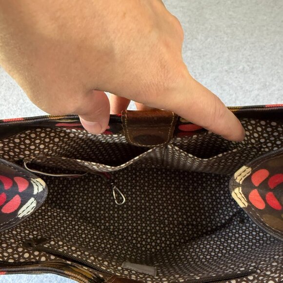 ORLA KIELY Multicolored Brown Pink Stem Print Laminate Canvas Handbag Tote Purse - Picture 11 of 16